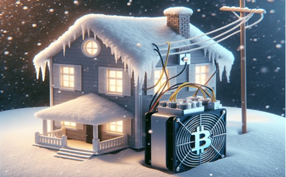 Mineros de bitcoin usados para calentar el interior de una casa.