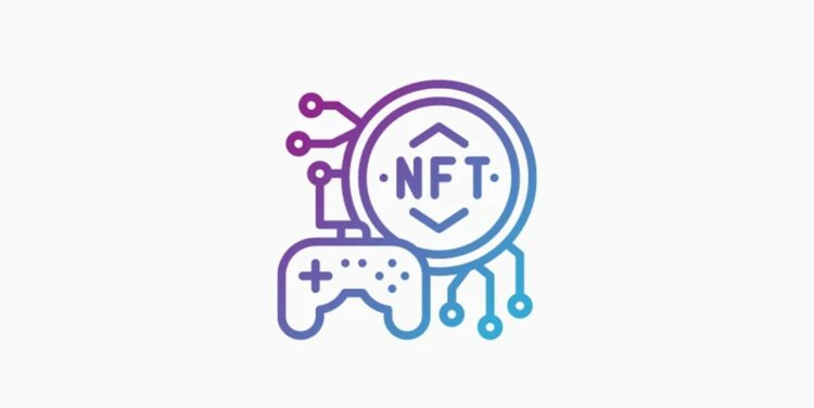 Un círculo con las letras NFT en ella y un control de consolas de juegos.